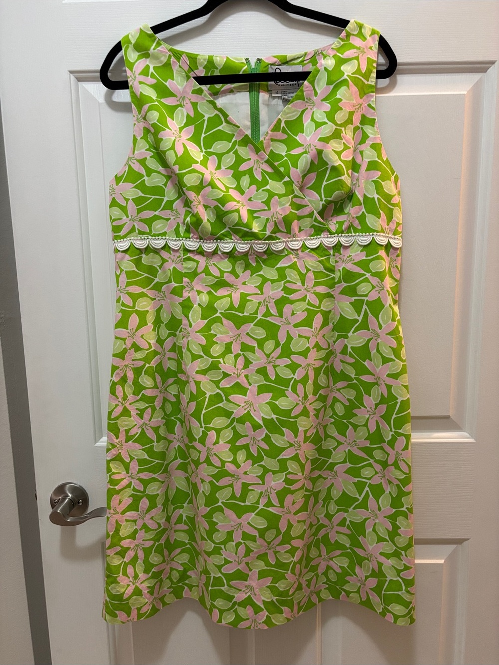 Lilly Pulitzer Lime Green and Pink Floral Sleeveless A-Line Dress
